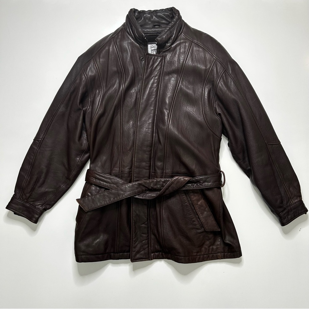 Pelle Studio Wilsons Men’s Brown Leather Belted Full Zip Vintage Coat Size M